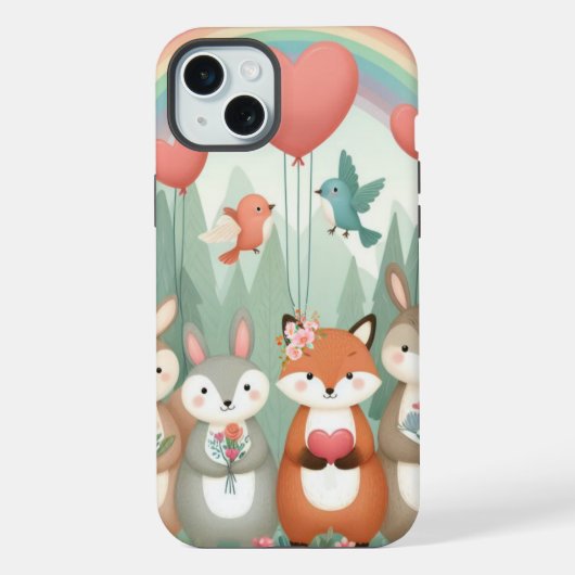 かわいいウッドランド生き物バレンタイン iPhoneケース (裏面)