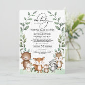 かわいいウッドランド緑の動物バーチャルベビーシャワー 招待状 (スタンド正面)