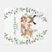 かわいいウッドランド緑の森の動物の少年子供部屋 フリースブランケット (正面(横))