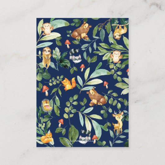 かわいいウッドランド緑の赤ちゃんシャワーおむつラッフル エンクロージャーカード (裏面)