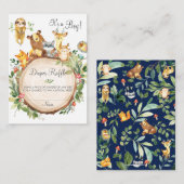 かわいいウッドランド緑の赤ちゃんシャワーおむつラッフル エンクロージャーカード (正面/裏面)