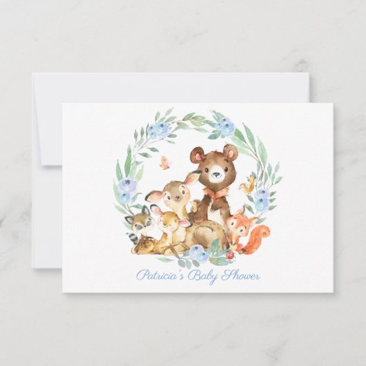 かわいいウッドランド緑の赤ちゃんシャワーおむつラッフル 招待状 (正面)