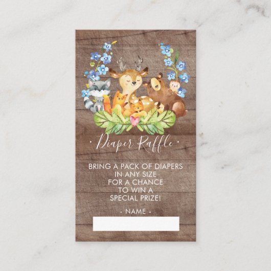かわいいウッドランド赤ちゃんシャワーおむつラッフルチケット エンクロージャーカード (正面)