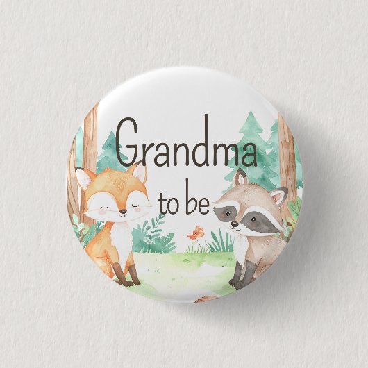 かわいいウッドランド赤ちゃんシャワーテーマおばあちゃんになる 缶バッジ (正面)