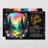 かわいいウッドランド魔法アドベンチャーベビーシャワー 招待状 (正面/裏面)