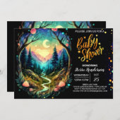 かわいいウッドランド魔法アドベンチャーベビーシャワー 招待状 (正面/裏面)