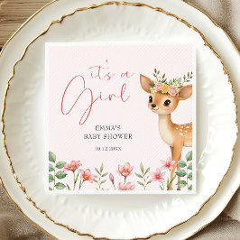 かわいいウッドランド鹿の赤ちゃんガールシャワー スタンダードカクテルナプキン