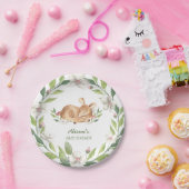 かわいいウッドランド鹿フローラ緑の赤ちゃんシャワー7" ペーパープレート (パーティー)