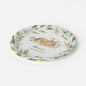 かわいいウッドランド鹿フローラ緑の赤ちゃんシャワー7" ペーパープレート (アングル)