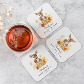 かわいいウッドランド鹿秋赤ちゃんシャワー スクエアペーパーコースター