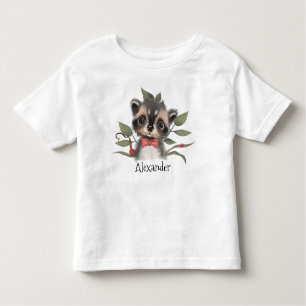かわいいウッドランド・ラクーン(子どもの名前あり) トドラーTシャツ