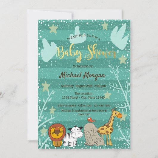 かわいいウッドランド、森林動物の赤ちゃんシャワー 招待状 (正面)