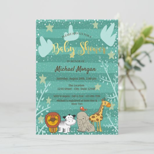 かわいいウッドランド、森林動物の赤ちゃんシャワー 招待状 (スタンド正面)