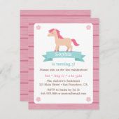 かわいいウマガールズピンクの誕生日パーティー 招待状 (正面/裏面)