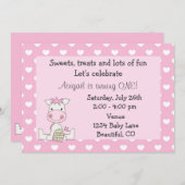 かわいいウマ1st誕生日招待状for Girls 招待状 (正面/裏面)