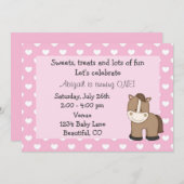 かわいいウマ1st誕生日招待状for Girls 招待状 (正面/裏面)