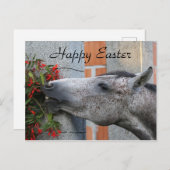 かわいいウマ&フラワーファームおもしろいハッピーイースター ポストカード (正面/裏面)