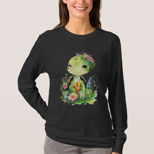 かわいいウミガメが動物bを隠した tシャツ (正面)