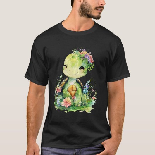 かわいいウミガメが動物bを隠した tシャツ (正面)