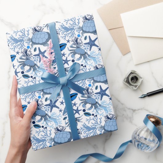 かわいいウミガメのカニ模様ビーチパーティー ラッピングペーパー (ギフト)