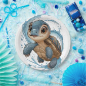 かわいいウミガメのクリスマスウォーターカラーホリデー ペーパープレート (パーティー)