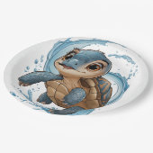 かわいいウミガメのクリスマスウォーターカラーホリデー ペーパープレート (アングル)