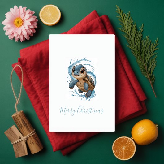 かわいいウミガメのクリスマスホリデーウォーター色 カード