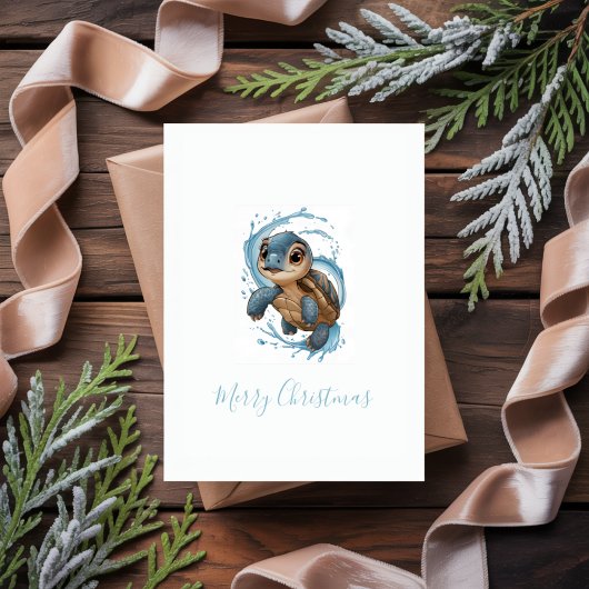 かわいいウミガメのクリスマスホリデーウォーター色 カード