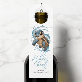 かわいいウミガメのクリスマスホリデーウォーター色 ボトルネックタグ