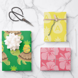 かわいいウミガメのクリスマス ラッピングペーパーシート