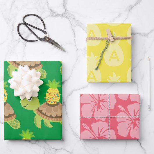 かわいいウミガメのクリスマス ラッピングペーパーシート (正面)