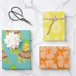 かわいいウミガメのクリスマス ラッピングペーパーシート