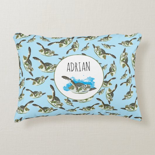 かわいいウミガメのパターン アクセントクッション (正面)