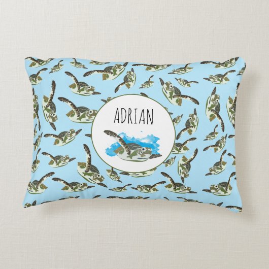 かわいいウミガメのパターン アクセントクッション (裏面)