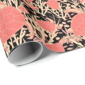 かわいいウミガメのパターン,サンゴと黒 ラッピングペーパー (ロールコーナー)