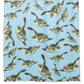 かわいいウミガメのパターン シャワーカーテン (正面)