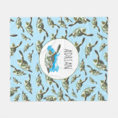 かわいいウミガメのパターン フリースブランケット (正面(横))