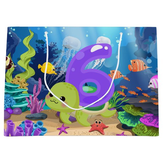 かわいいウミガメのパーティー ユニセックス ラージペーパーバッグ (正面)