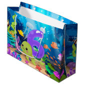 かわいいウミガメのパーティー ユニセックス ラージペーパーバッグ (正面アングル)