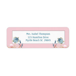 かわいいウミガメのピンク差出人住所ラベル ラベル