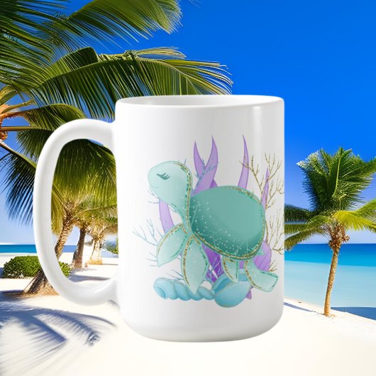 かわいいウミガメのモノグラムを追加 コーヒーマグカップ