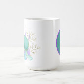 かわいいウミガメのモノグラムを追加 コーヒーマグカップ (中央)