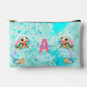 かわいいウミガメの女の子海ピンクターコイズ名 アクセサリーポーチ (正面)