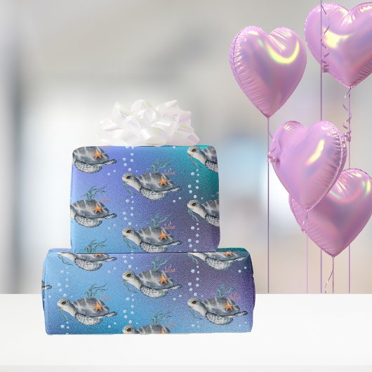 かわいいウミガメの姿 ラッピングペーパー