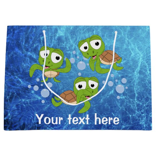 かわいいウミガメの恋人を追加文字 ラージペーパーバッグ (正面)