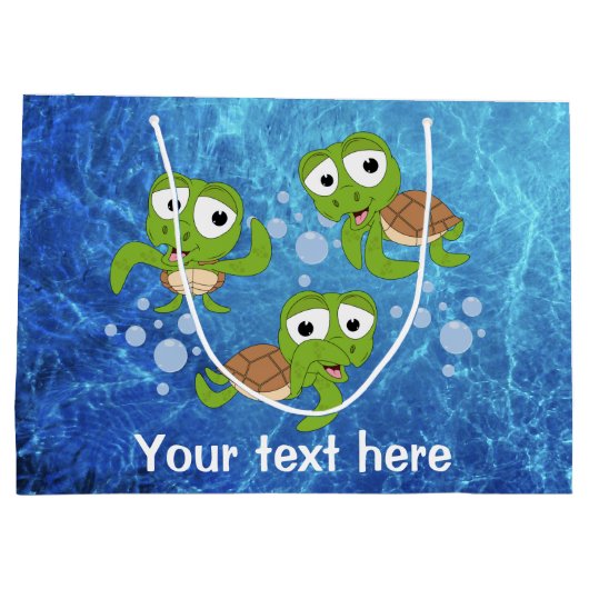 かわいいウミガメの恋人を追加文字 ラージペーパーバッグ (裏面)