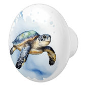 かわいいウミガメの水の色海動物バスルーム セラミックノブ (右)