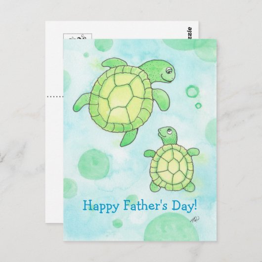 かわいいウミガメの父の日のはがき ポストカード (正面/裏面)