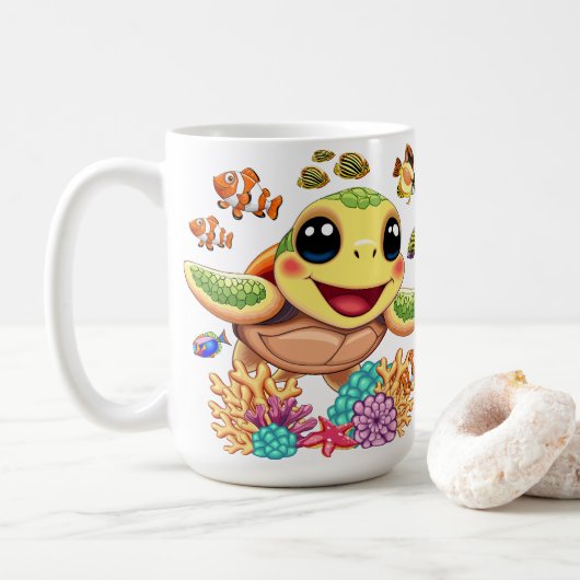 かわいいウミガメの赤ちゃん コーヒーマグカップ (ドーナツ)