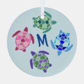 かわいいウミガメカラフルのサンキャッチャーモノグラム ガラスオーナメント (裏面)
